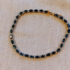 14K Yellow Gold, Sapphire, & Diamond Tennis Bracelet